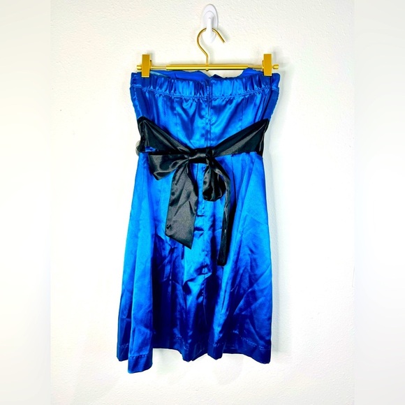 Speechless Strapless Blue Satin Dress with Black Bow - Size 3 - Picture 8 of 10